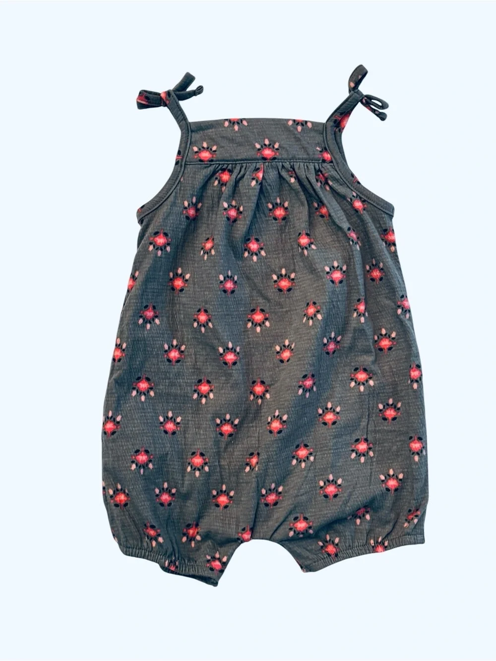 Carter's Charcoal Romper with Pink Floral Print 12M 8 0553